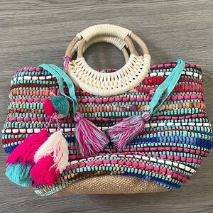 Colorful Woven Tote Bag with Tassels